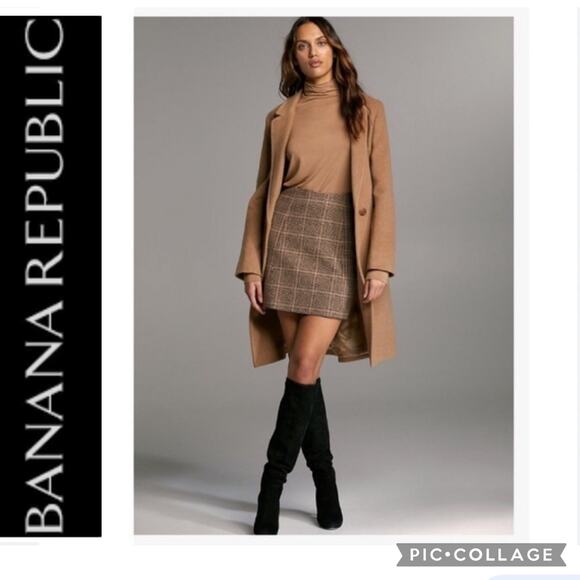 Banana Republic Tan plaid short skirt with pockets size 10 - Picture 1 of 10